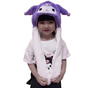 Kawaii Kuromi Purple and White Plush Animal Hat for Kids